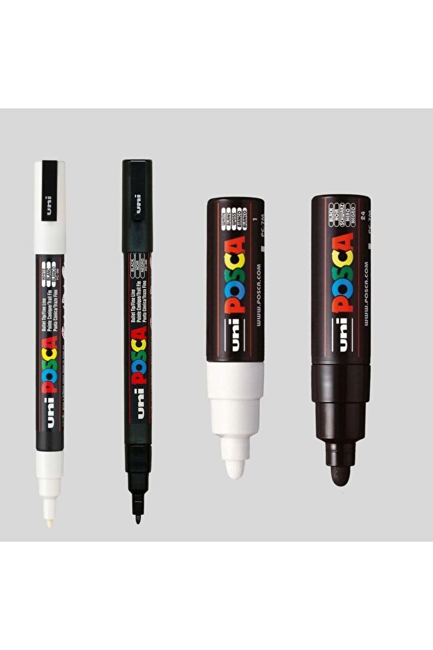 Posca Marker Pen Pc-3m (0.9-1.3mm) and Pc-7m (4.5-5.5mm) Set of 4 Black White