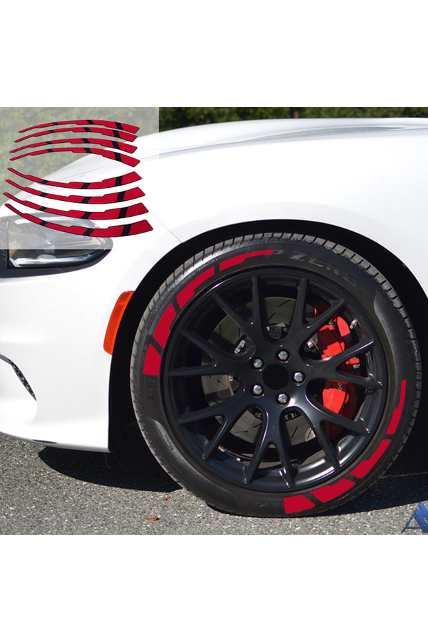 Tire Lettering Red Sidewall Stripe 2.5 cm Original Product 4 Pieces + Adhesive Glue