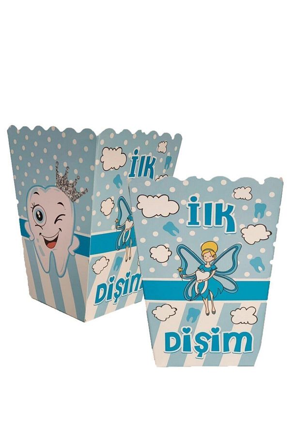 Ilk Dişim Yazılı Mavi Mısır Kutusu 8 Adet Inci Dişli Temalı Diş Buğdayı Erkek Konsepti Diş Partisi - 1