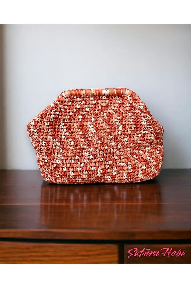 Örgü Kağıt Rafya İp Clutch Portföy Çanta - 4