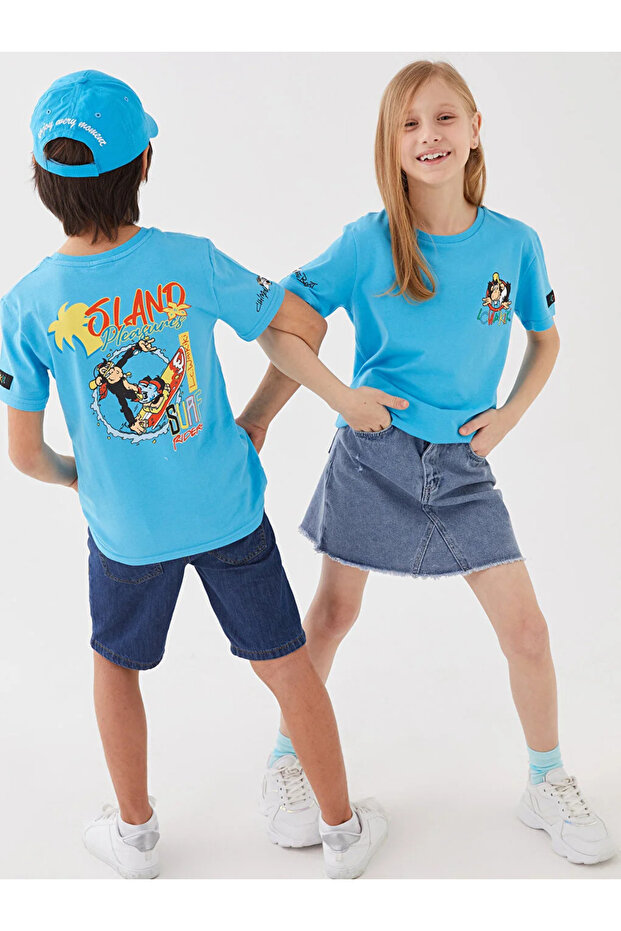 LCW Kids Crew Neck Nostalgic Monkey Printed Short Sleeve Unisex Children's T-Shirt