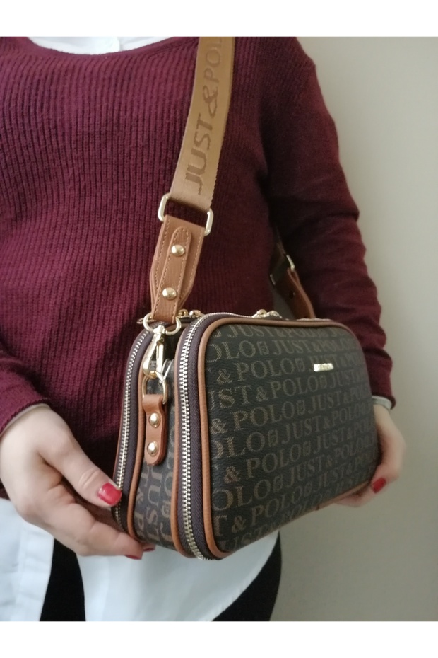 Women's Brown-tan 5 Compartment Cross Shoulder Bag -2053