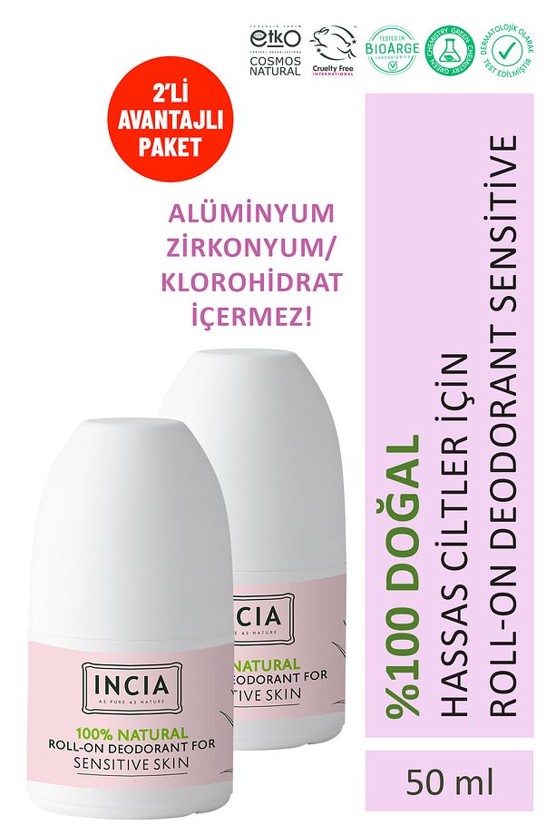 %100 Doğal Roll On Deodorant Hassas Ciltler Için 2'li Ter Kokusu Önleyici Lekesiz 50 ml X 2 Adet - 1