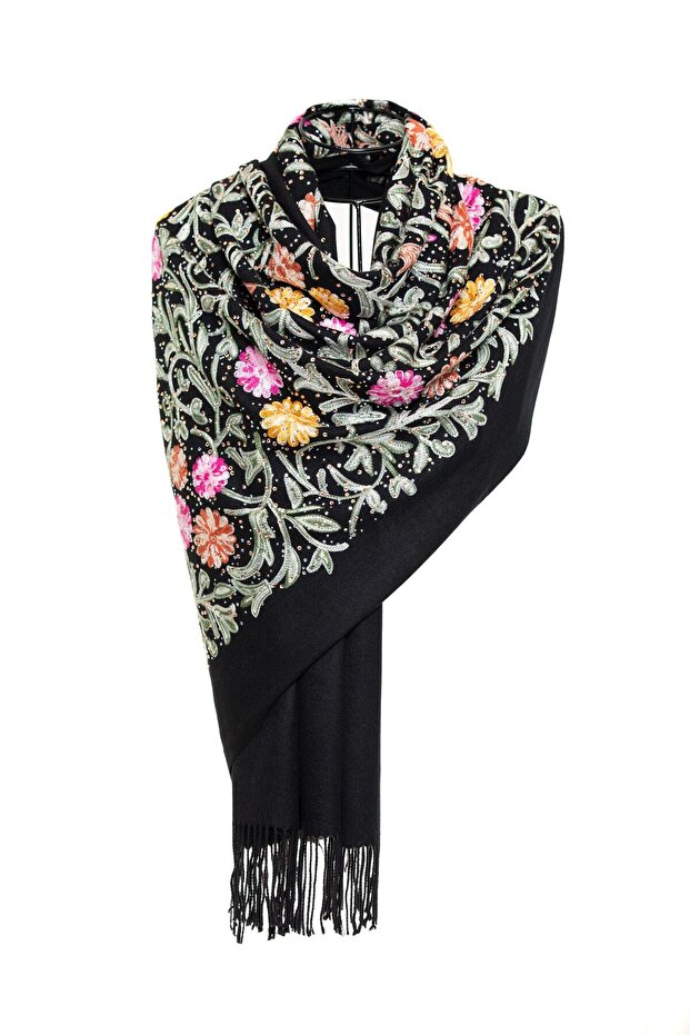 Modal Cashmere Embroidered Stone Shawl