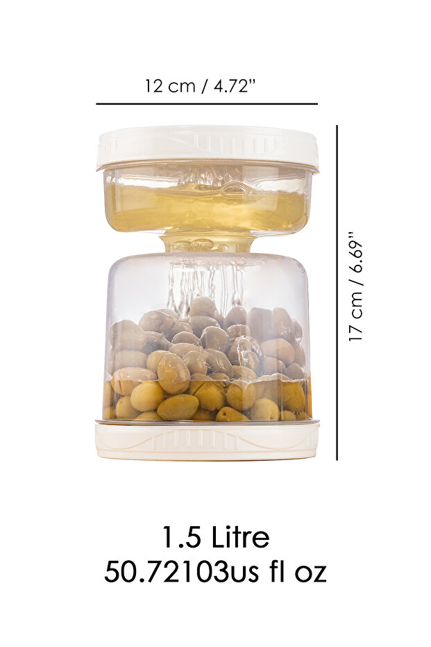 Set of 4 with Strainer, Leakproof, Turning and Use Olive Bowl Storage Container 1.5 Lt Transparent - 5