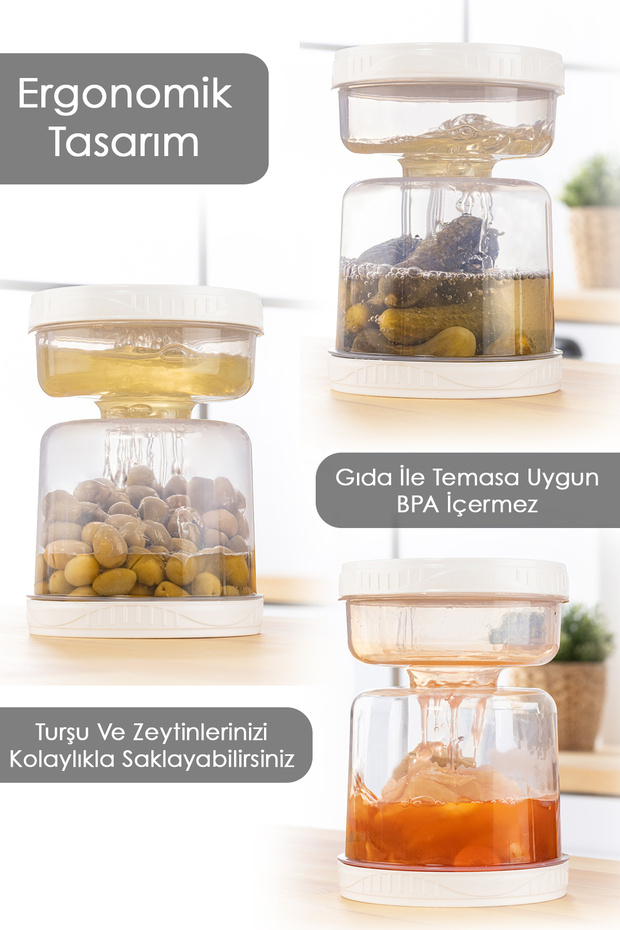 Set of 4 with Strainer, Leakproof, Turning and Use Olive Bowl Storage Container 1.5 Lt Transparent - 4