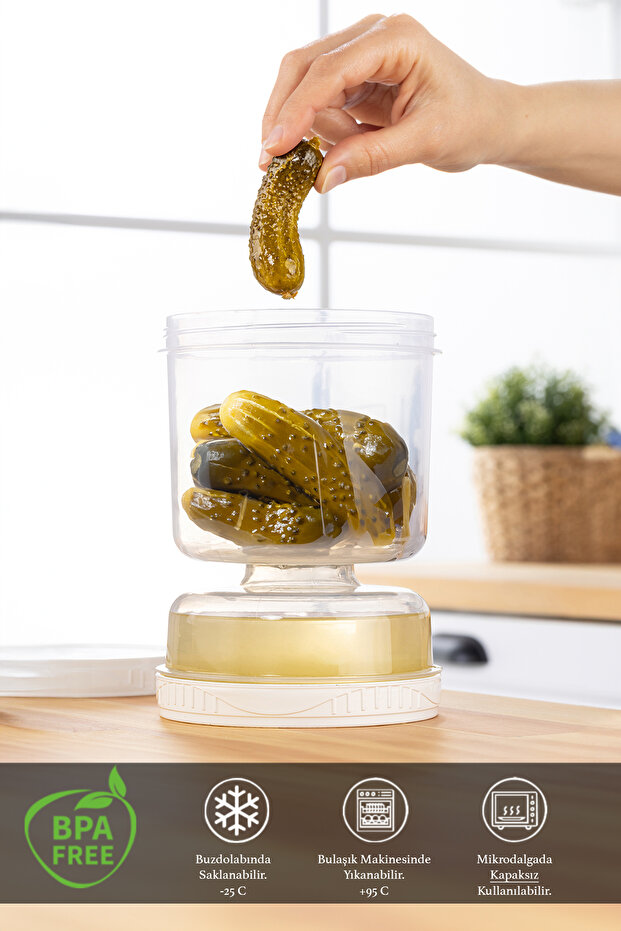 Set of 4 with Strainer, Leakproof, Turning and Use Olive Bowl Storage Container 1.5 Lt Transparent - 3