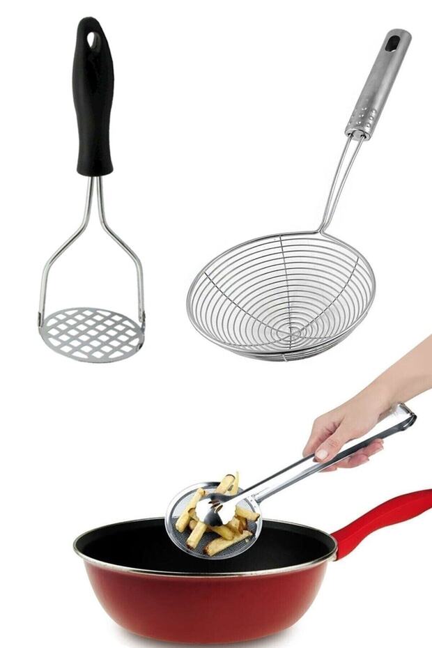 Oil Skimmer & Potato Masher & Frying Tongs P320s3217