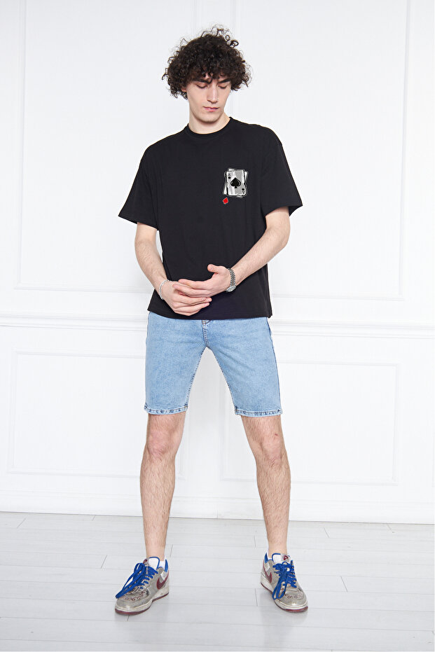 Men's Black Card Printed Oversize T-Shirt