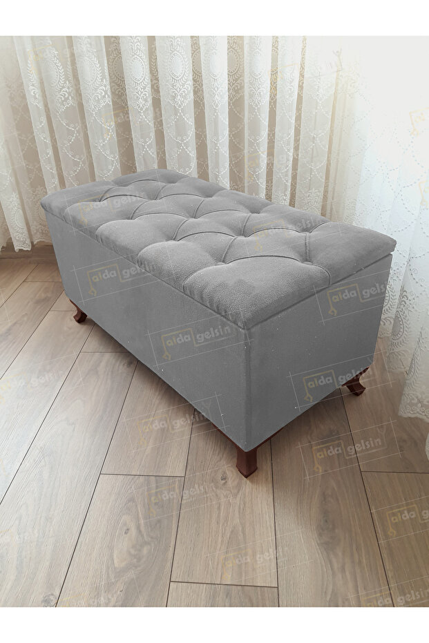 Lüks Sandıklı Kapitoneli Ayakucu Puf Bench 100 cm Ceviz Ayak - 1
