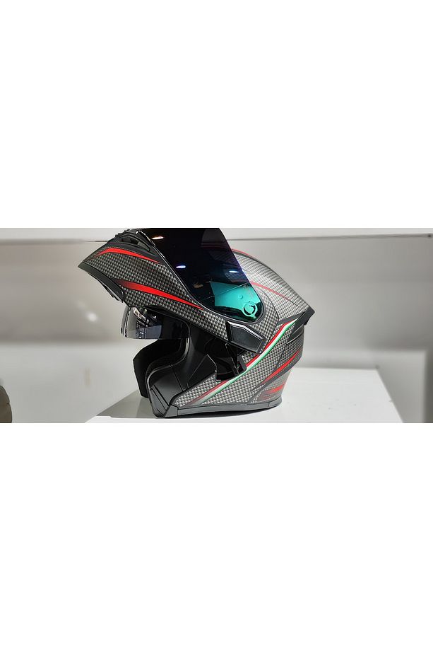 JK902 GÜNEŞ VİZÖRLÜ ÇENE PEDLİ ÇENE AÇILIR KARBON DESEN KASK(AYNALI CAMLI) - 7