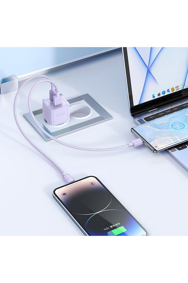 CH-4153 33W GaN PD 1xType-C 1xUSB Girişli Hızlı Şarj Aleti - Mor - 4