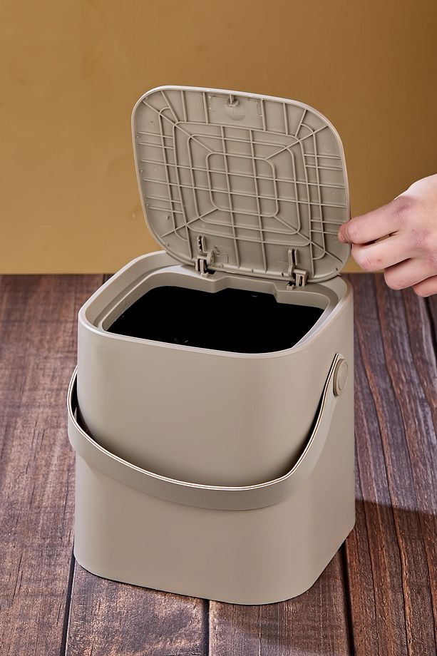 Yeni Nesil Akıllı Kapak Deri Kulplu Tezgah Üstü Mutfak Çöp Kovası 4 Litre - 8