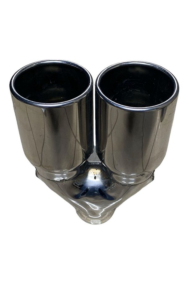 Egzoz Ucu Çift Çıkış 90mm Yuvarlak Düz Ağız, Paslanmaz Krom - 4
