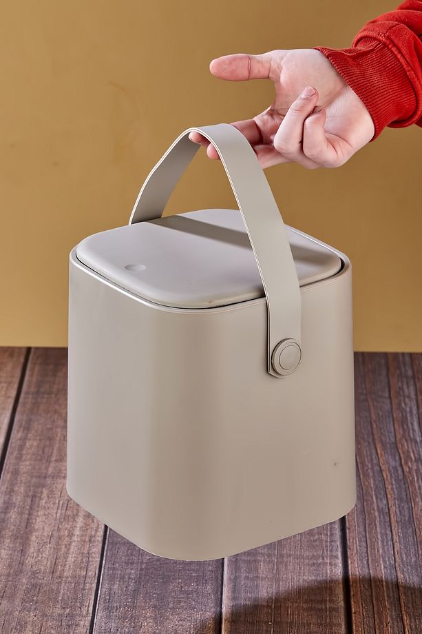 Yeni Nesil Akıllı Kapak Deri Kulplu Tezgah Üstü Mutfak Çöp Kovası 4 Litre - 3