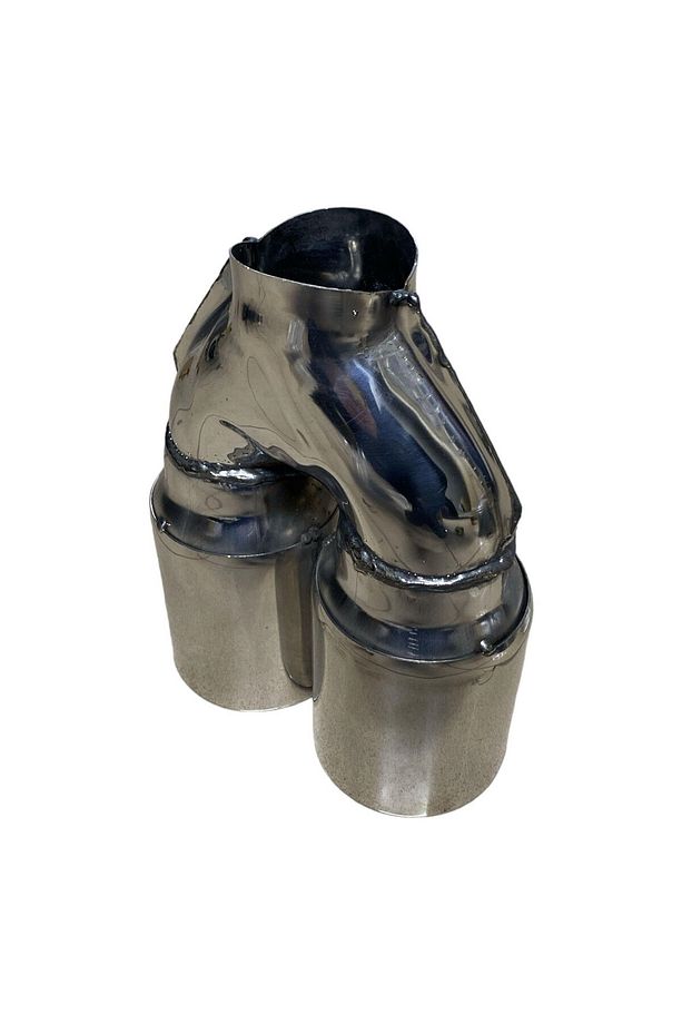 Egzoz Ucu Çift Çıkış 90mm Yuvarlak Düz Ağız, Paslanmaz Krom - 3