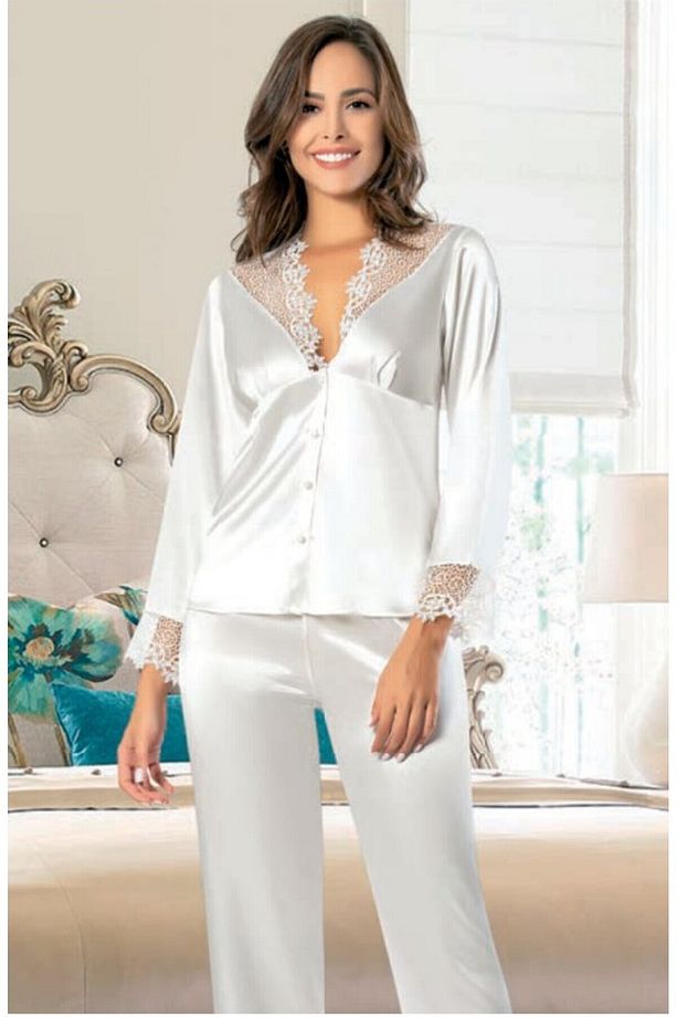 Cemre Saten Gecelik Sabahlık Pijama Takım Şort Takım 6'lı Gelin Çeyiz Seti 8045 - 2