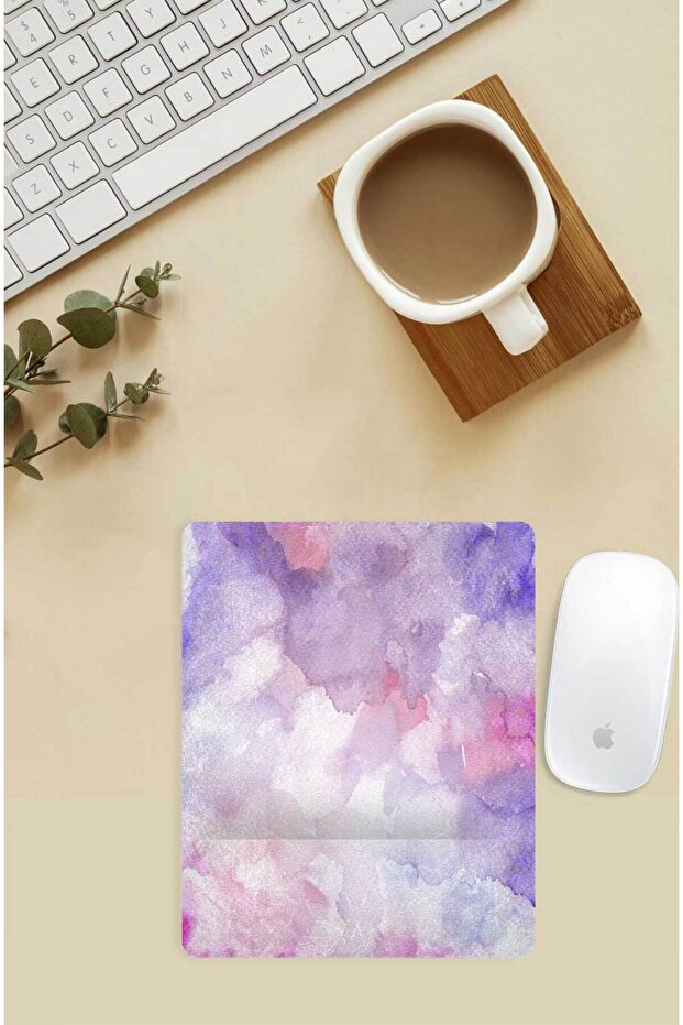 Purple Patterned Rectangular Mousepad with Wrist Support - 1