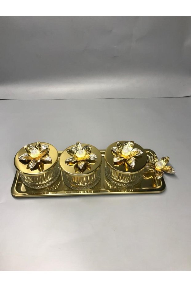 Lily Flower Elysia Gold 3-Piece Snack Bowl, presentation bowl, spice bowl, ice cream bowl, treat bowl, Glass Bowl