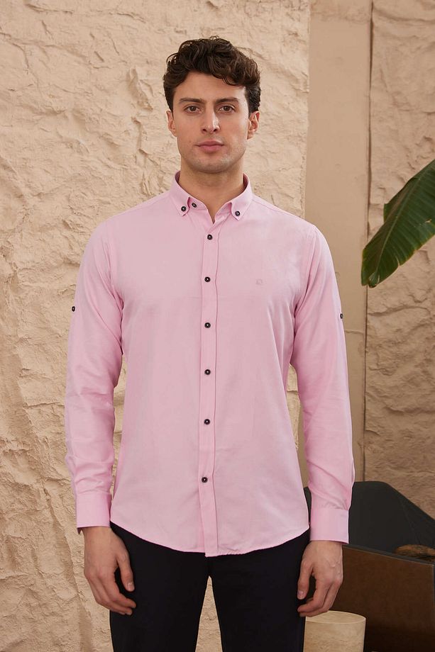 Slim Fit Desenli Şambre Spor Erkek Gömlek - 5
