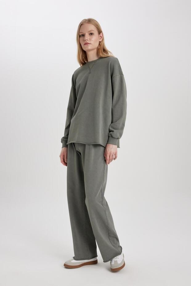 Relax Fit Bisiklet Yaka Yıkamalı Soluk Efektli Sweatshirt C2816ax24sp - 2
