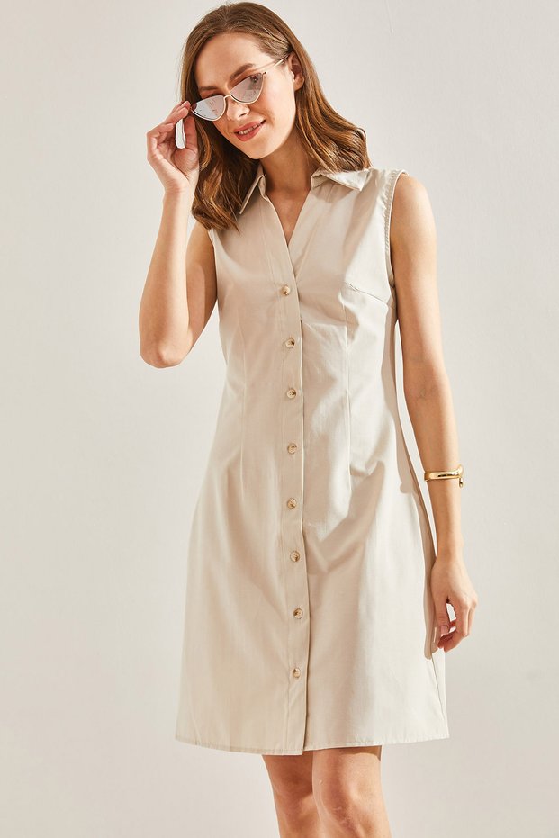 Women's Stone Buttoned Polo Collar Dress 60111037
