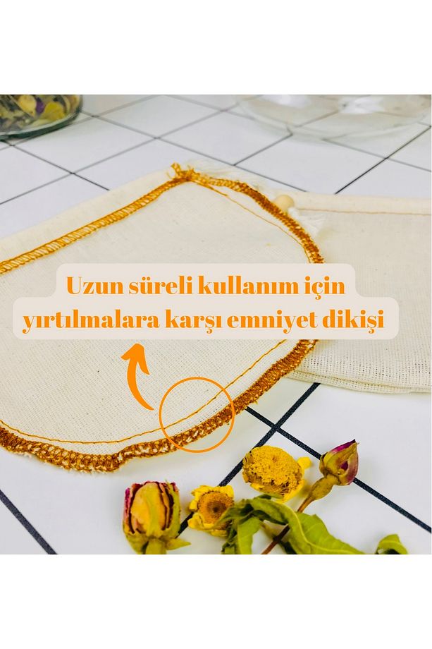 Kumaş Demlik Çay Kesesi (3 ADET), Yıkanabilir Kese, Çay Kahve Filtresi (3 ADET) - 7
