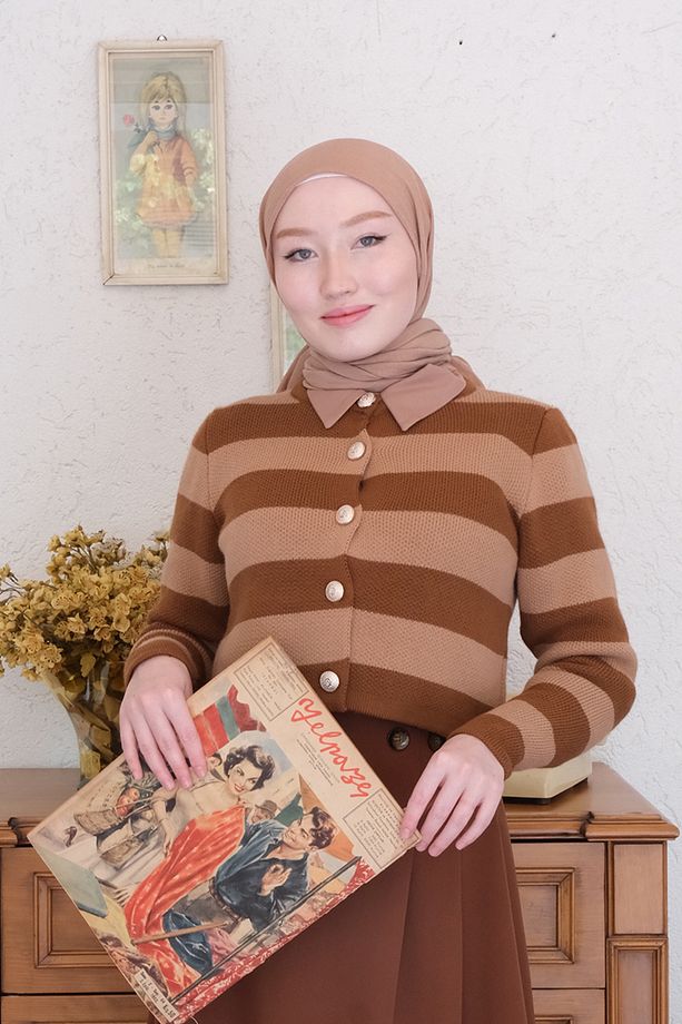 Acı Kahve Tek Düğmeli Etek - 6