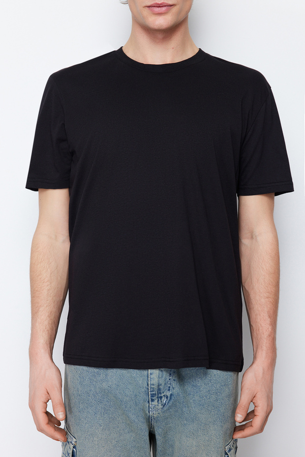Siyah Basic %100 Pamuklu Regular/Normal Kesim Bisiklet Yaka T-Shirt TMNSS21TS0808 - 7