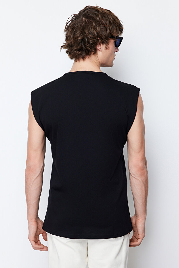 Siyah Basic Regular/Normal Kesim %100 Pamuk Kolsuz Atlet/T-Shirt TMNSS20AL0067 - 2