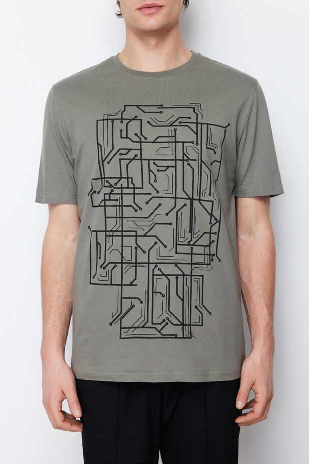 Haki Slim/Dar Kesim Baskılı %100 Pamuklu Baskılı T-Shirt TMNSS20TS0088 - 4