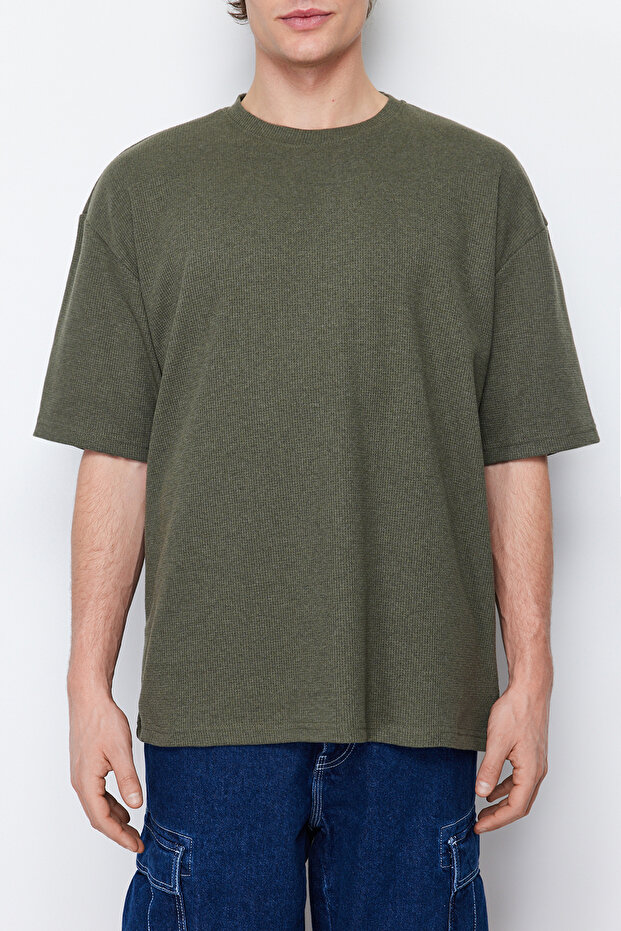 Haki Oversize Kısa Kollu Dokulu T-shirt TMNSS22TS00049 - 5