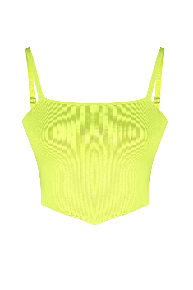 Sarı Crop Arkası Bağlama Detaylı Triko Bluz TWOSS24BZ00143 - 7