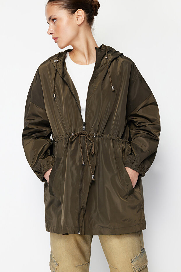 Khaki Oversize Kurtka Przeciwdeszczowa Z Kapturem VIBRATION TWOAW24MO00160 - 8