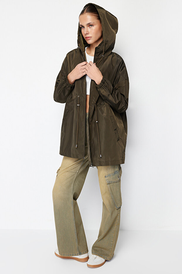 Khaki Oversize Kurtka Przeciwdeszczowa Z Kapturem VIBRATION TWOAW24MO00160 - 7
