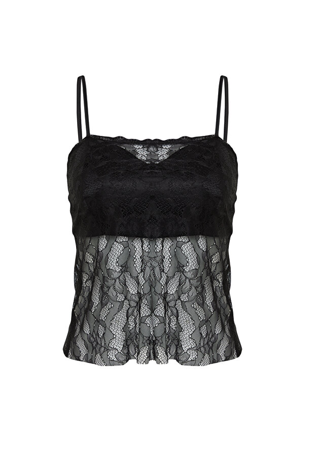 Siyah Örme Dantelli Bluz TPRSS24BZ00020 - 7