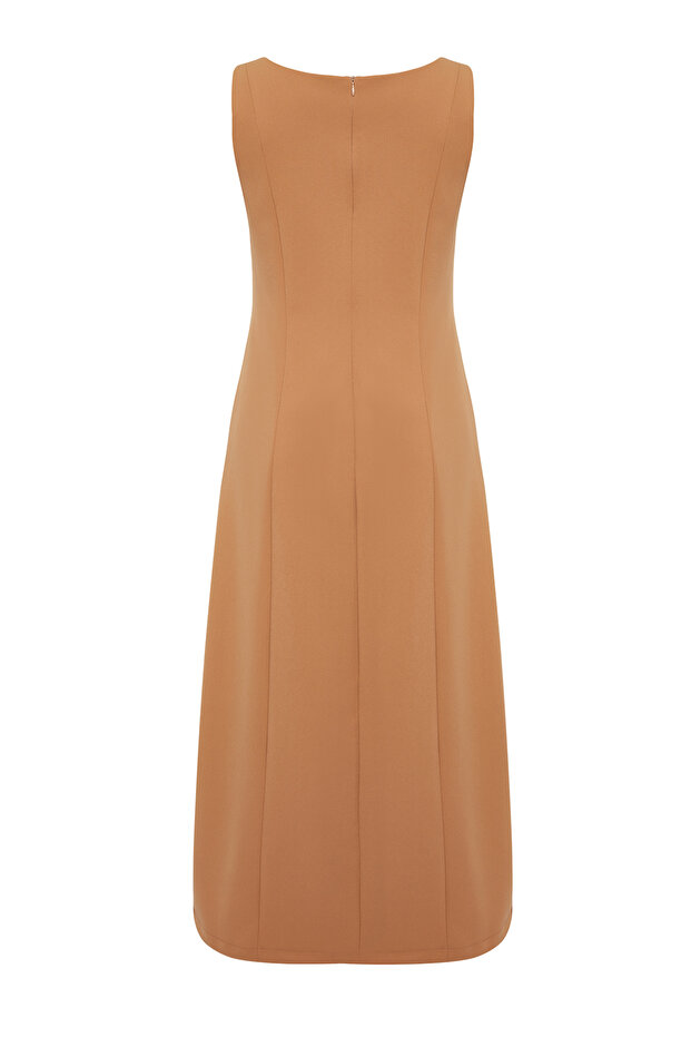 Camel Taş İşleme Detaylı Kare Yaka Dokuma Jile Elbise TCTSS23EB00157 - 9