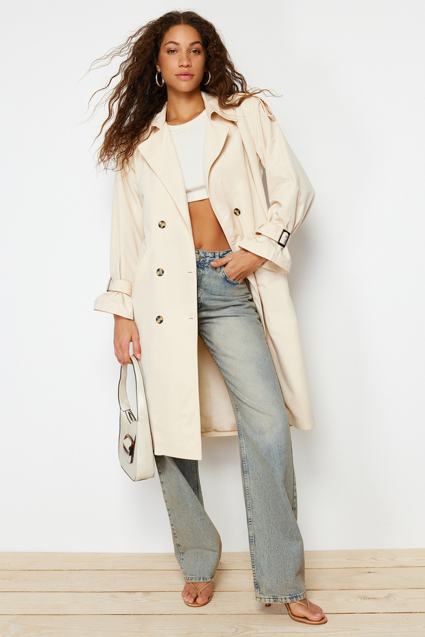 Taş Oversize Geniş Kesim Kemerli Trençkot TWOSS21TR0005 - 5