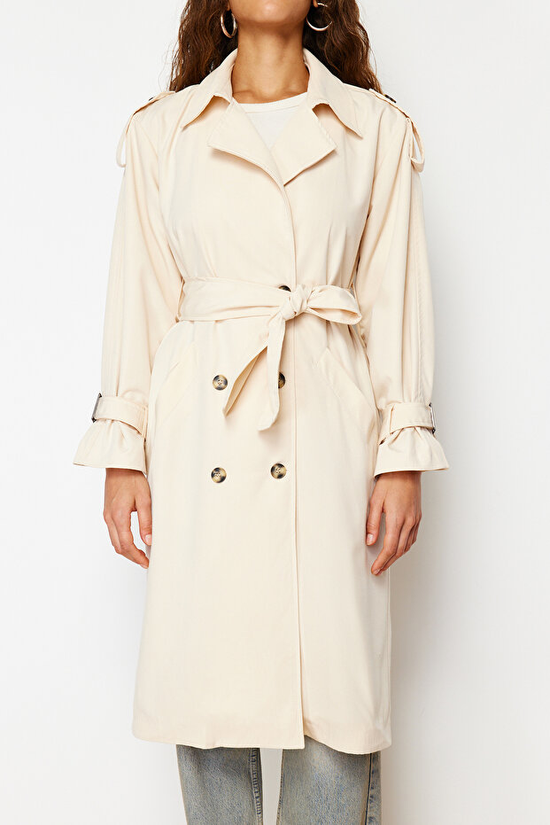 Taş Oversize Geniş Kesim Kemerli Trençkot TWOSS21TR0005 - 9