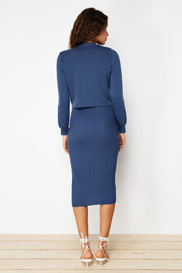 Indigo Düz Midi Triko Elbise TWOSS23EL00738 - 5