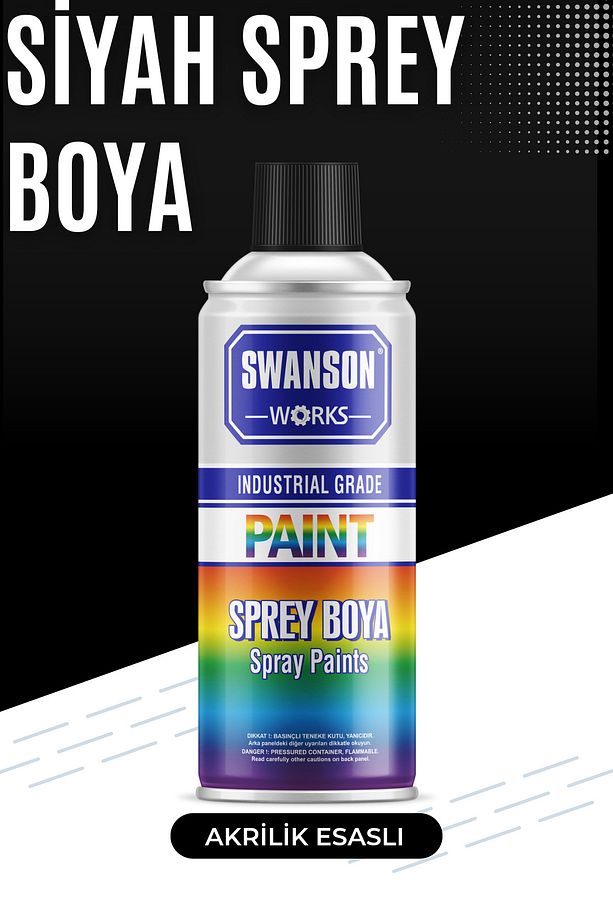 Parlak Siyah Sprey Boya - Swanson Works 400ml, Yüksek Kaliteli Akrilik Esaslı - 2