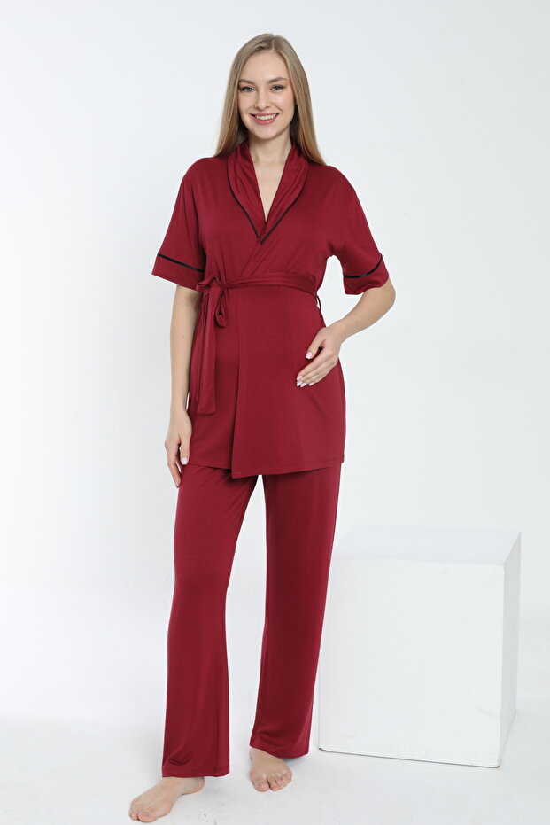 Pregnant and Maternity Pajamas Set with Front Tie Collar