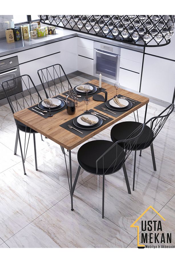 120* 60 Yemek Masa Takımı Mutfak Masası Cafe Masası 4 Adet Yıldız Sandalye 1 Adet Masa - 2