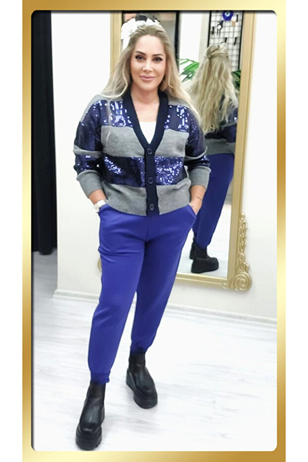 Lacivert Payetli Hırka - 3