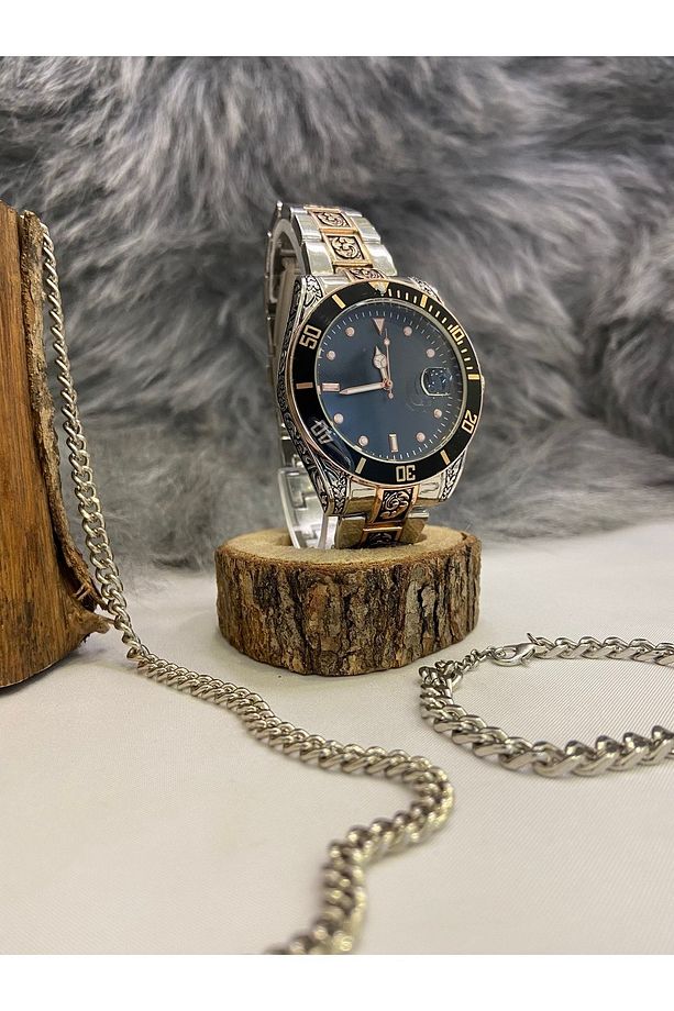 Rolex Model Takvimli Desenli Kordon Çelik Erkek Kol Saati - 7