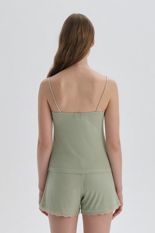 Yeşil Askılı Viskon Atlet Pijama Üstü - 7