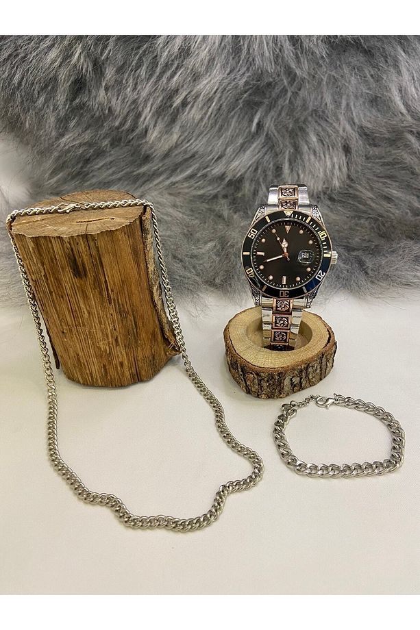 Rolex Model Takvimli Desenli Kordon Çelik Erkek Kol Saati - 5