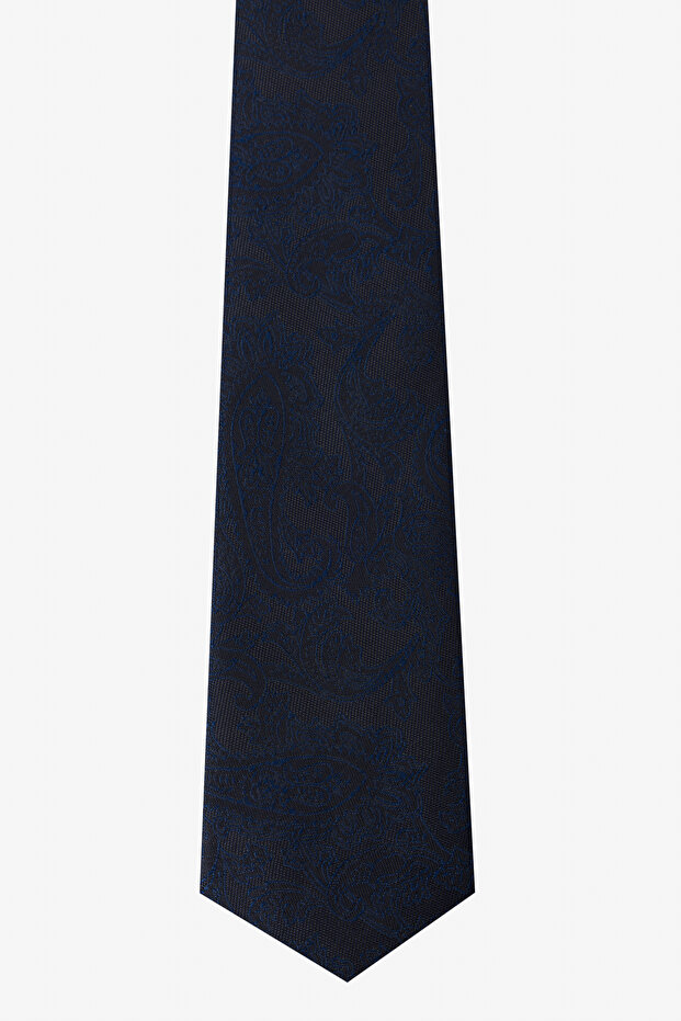 ربطة عنق منقوشة باللون الأزرق الداكن للرجال - 2
