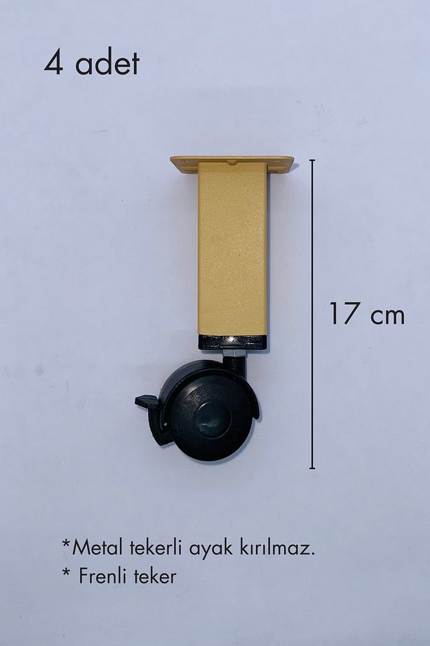17 cm Tekerli masa ayağı, 4 adet frenli, 360 derece dönebilen kırılmaz teker çam renk - 1