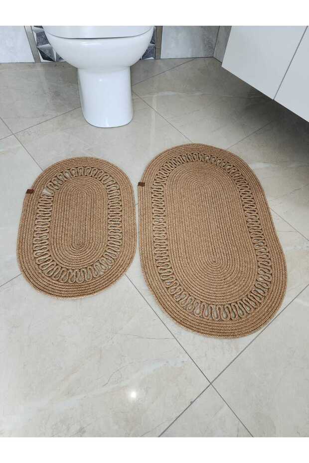 طقم سجادة حمام من الجوت والخوص 40x60 و 50x80